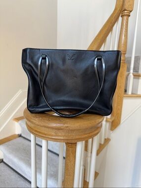Classic Black Leather Tote with Subtle Embossed Logo
